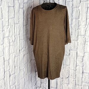 J FERRAR Brown Ribbed Knit Crew Neck Shirt‎ Large